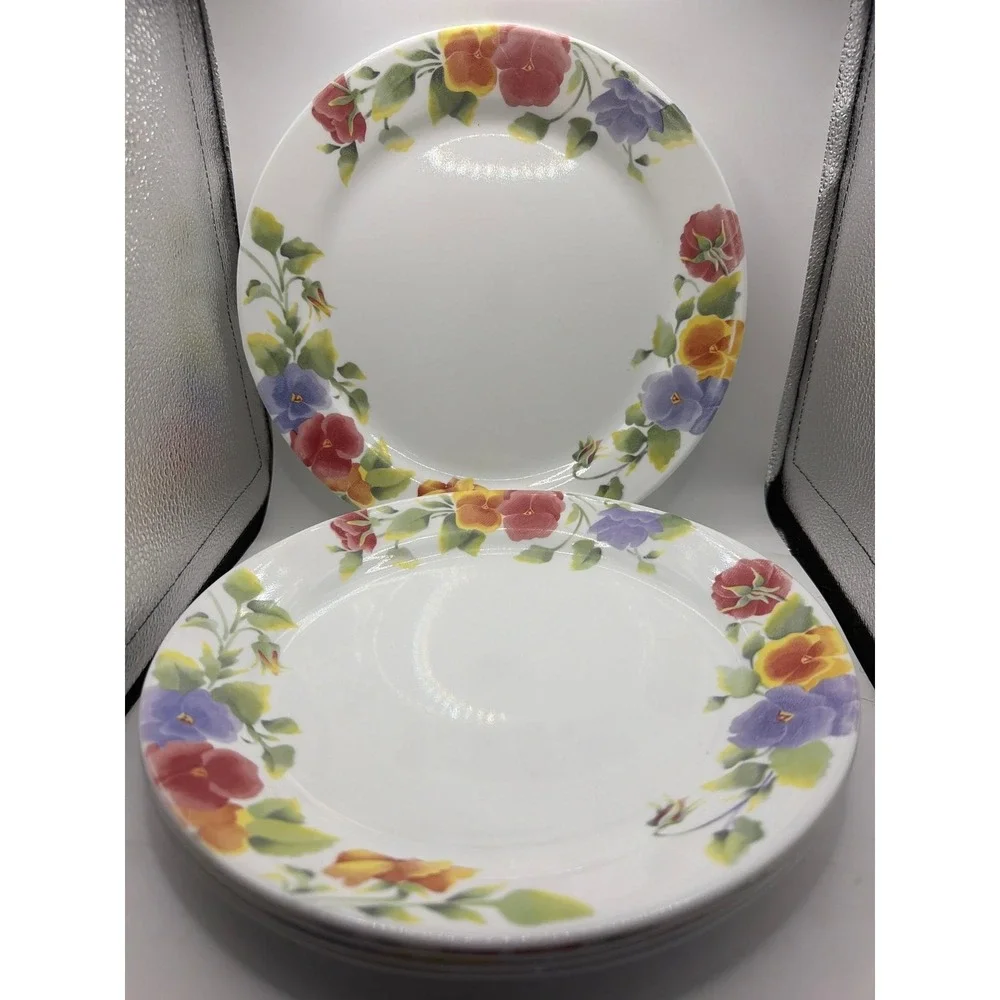 5 Corelle Summer Blush Pansy Floral Dinner Plate - 10 1/4
